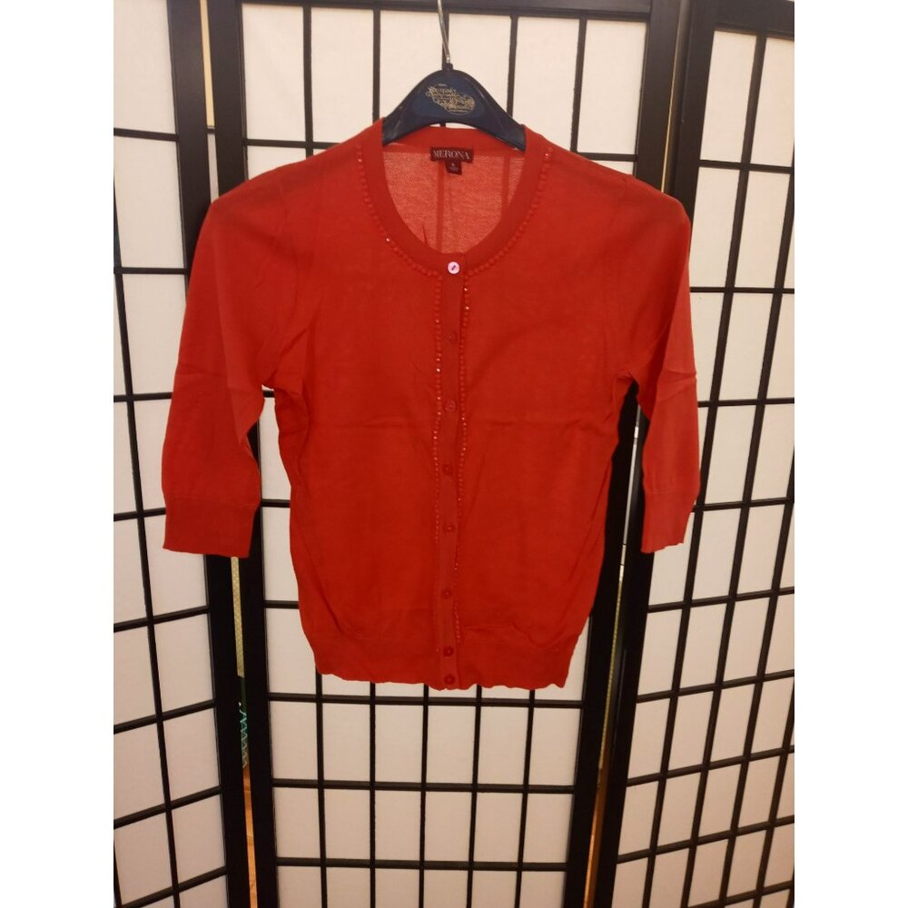 Merona Cardigan Sweater Peach Size Small Embellished Button Front 3/4 Sleeve